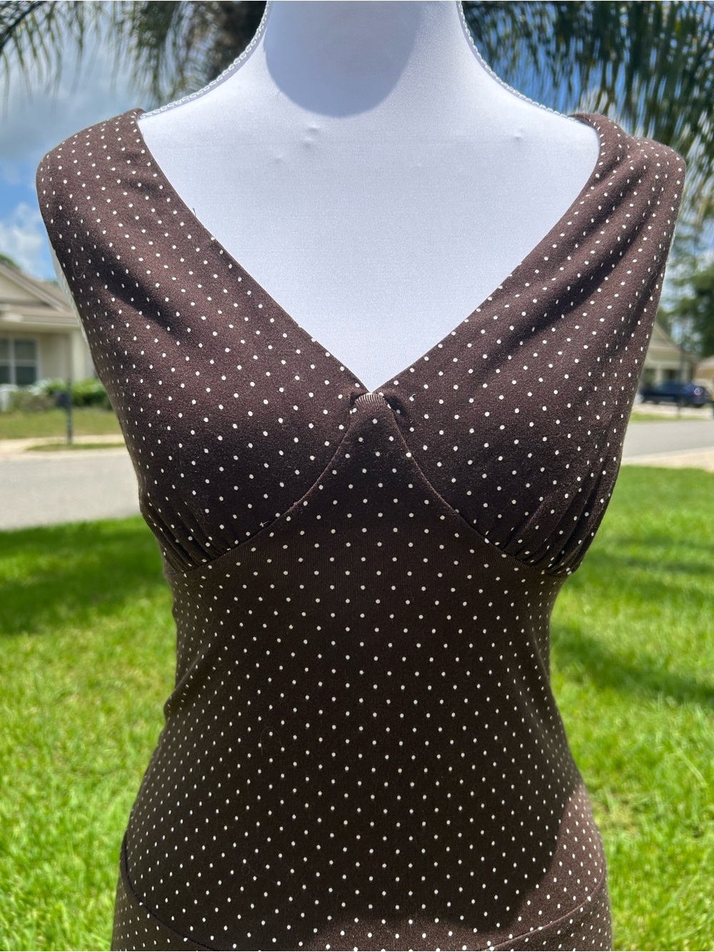 NWT🌷Reformation Lennie Lightweight Knit Dress in Chocolate Polka Dot Print - Picture 7 of 13
